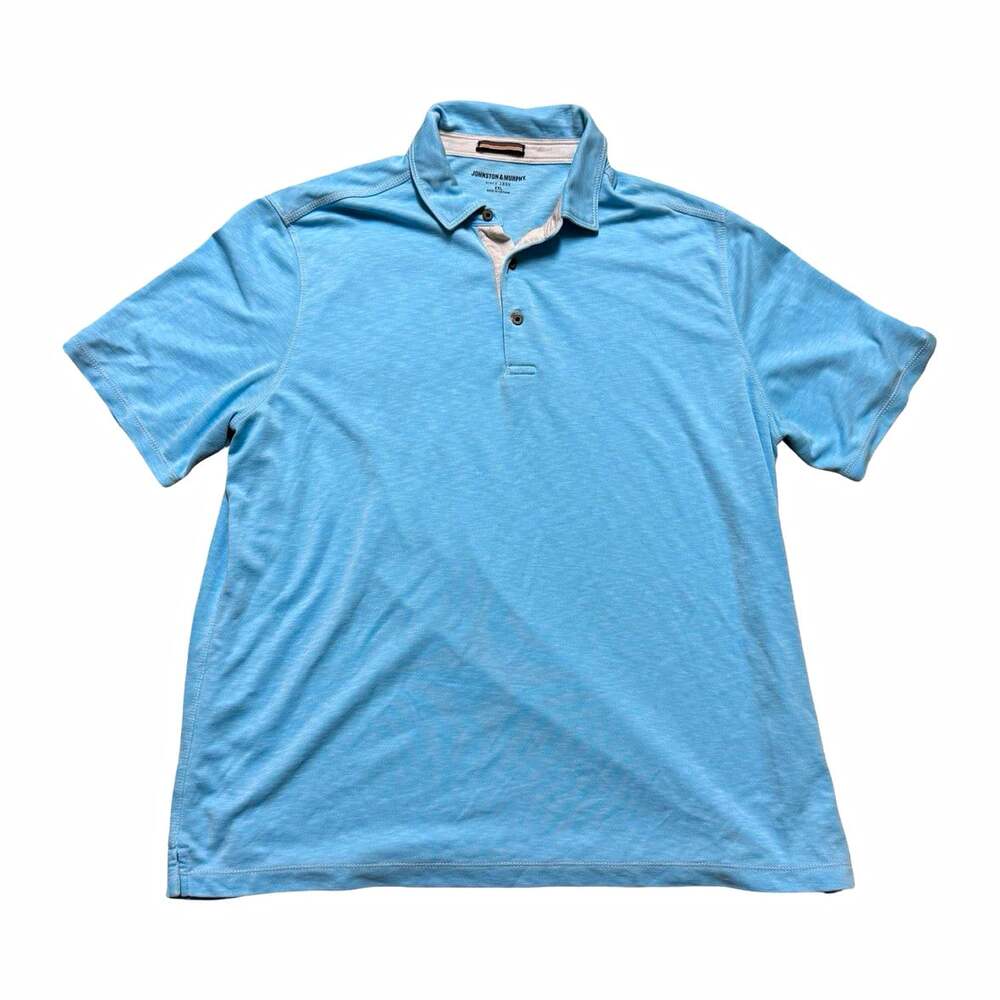 Johnston & Murphy Polo Shirt Men’s 2XL Blue Modal/Poly Solid Collared Button